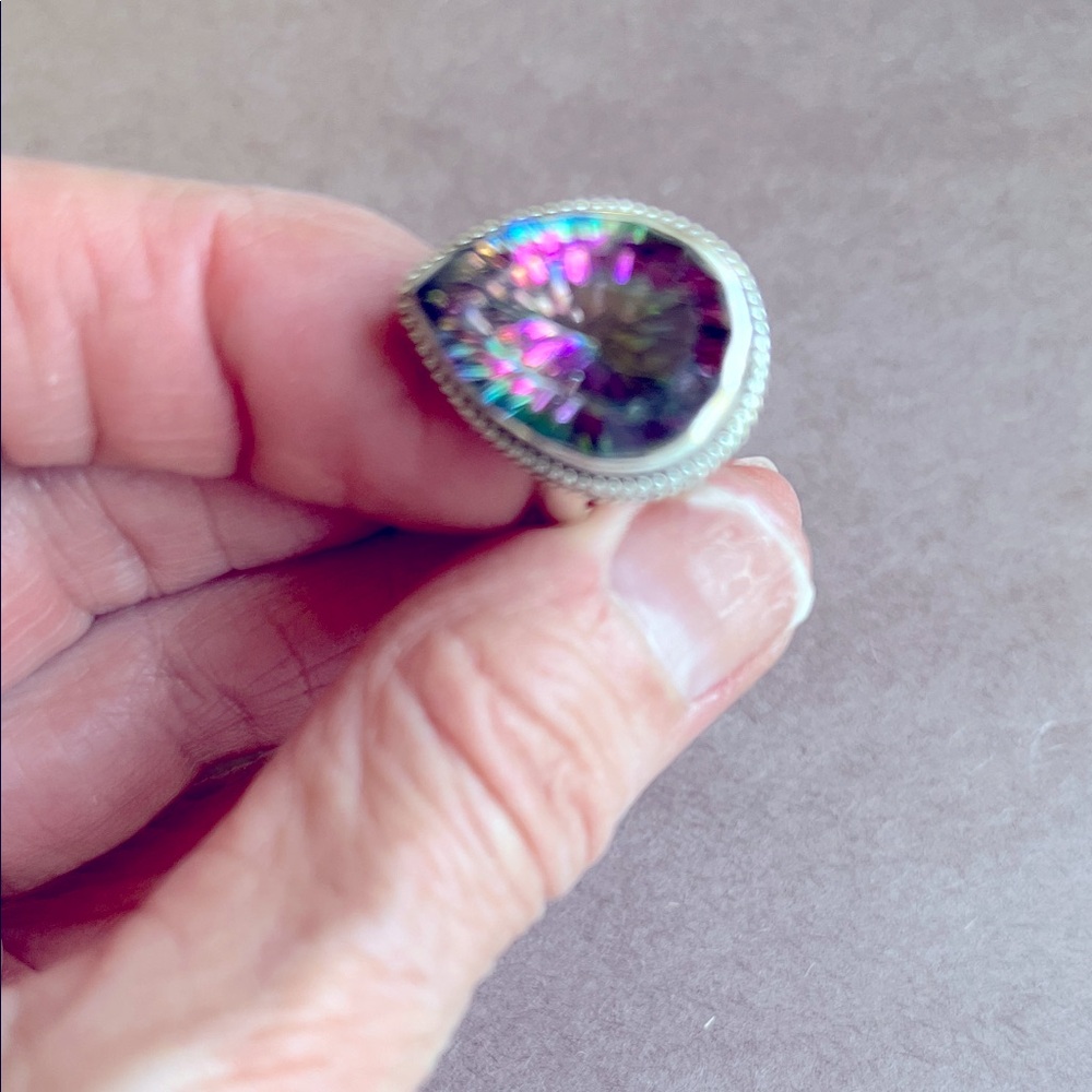Elegant Sterling and Mystic Topaz Teardrop Ring